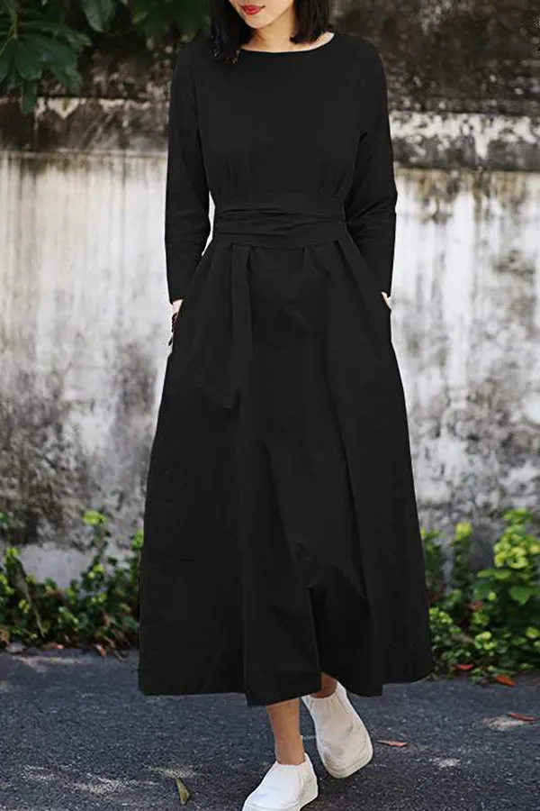 Solid Color Waist Dress