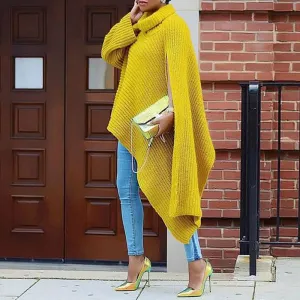Solid Turtleneck Long Sleeve Slit Pullover Sweaters
