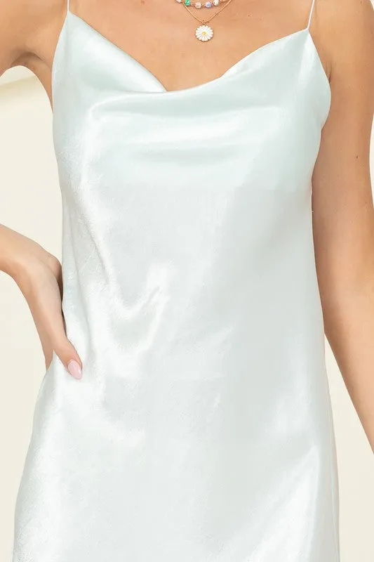 SOMEWHERE TO GO COWL NECK MINI DRESS