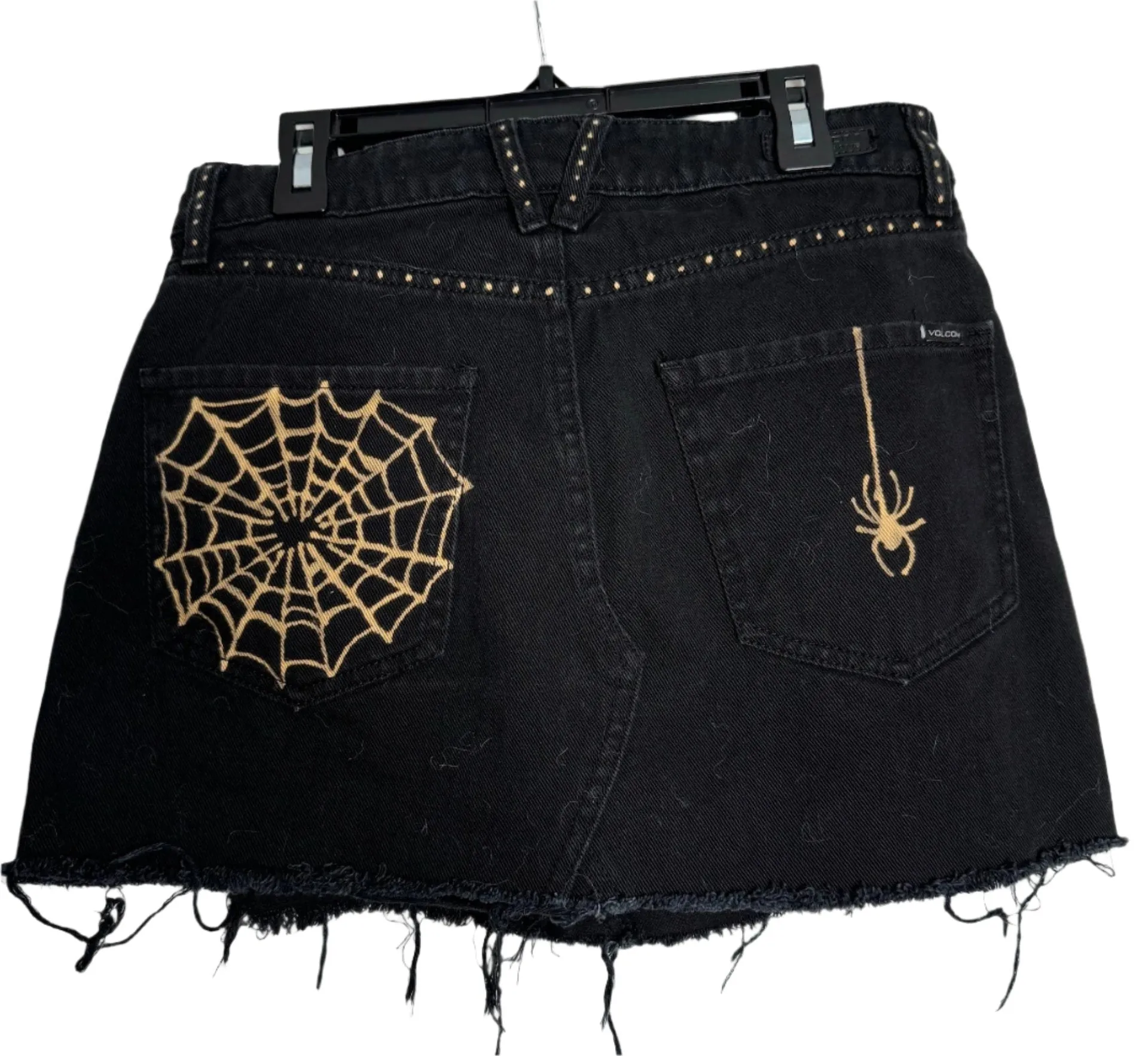 Spider Hand Bleached Mini Skirt- Repurposed VolC. Raw Hem Distressed Size 4P