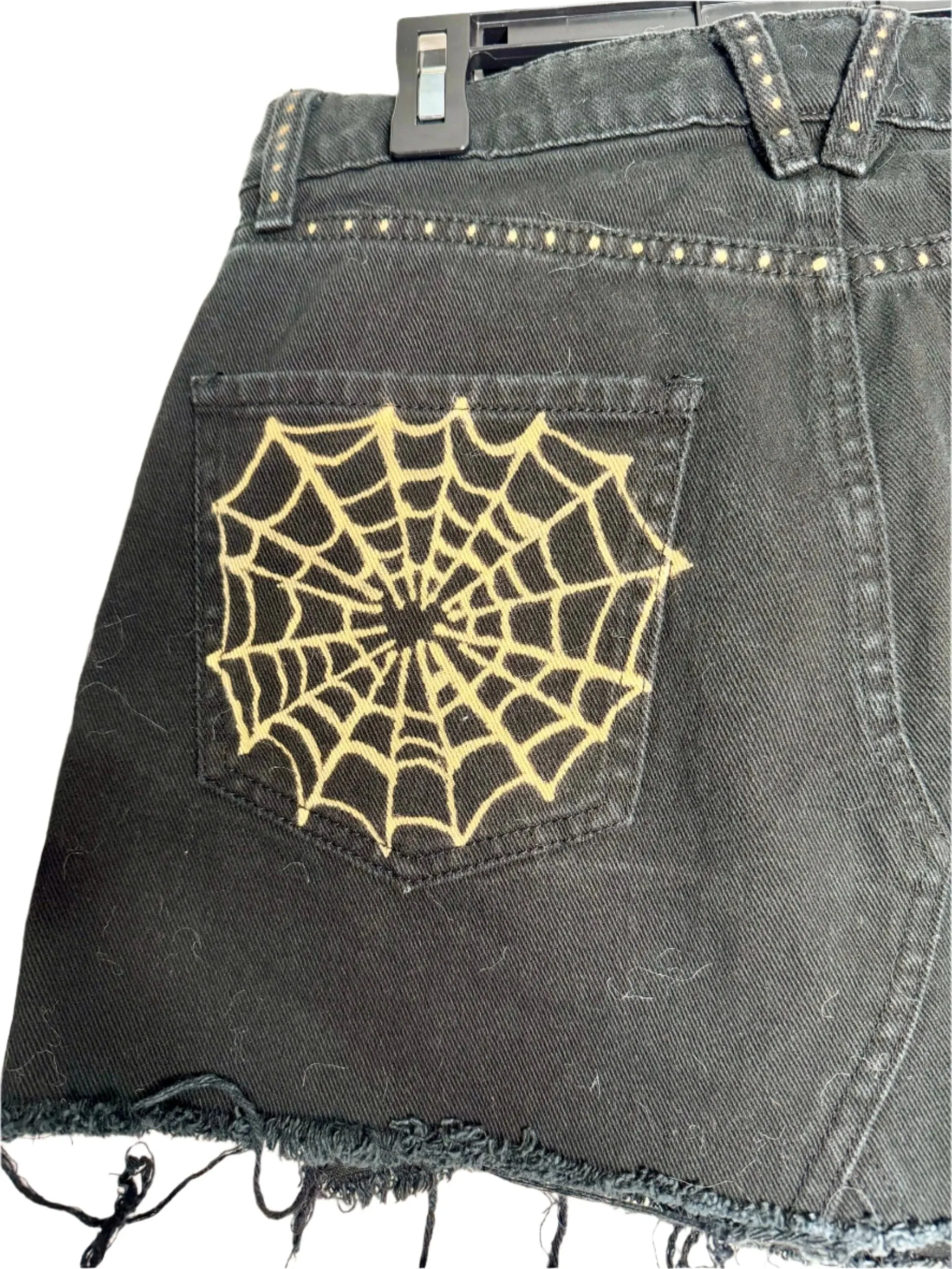 Spider Hand Bleached Mini Skirt- Repurposed VolC. Raw Hem Distressed Size 4P