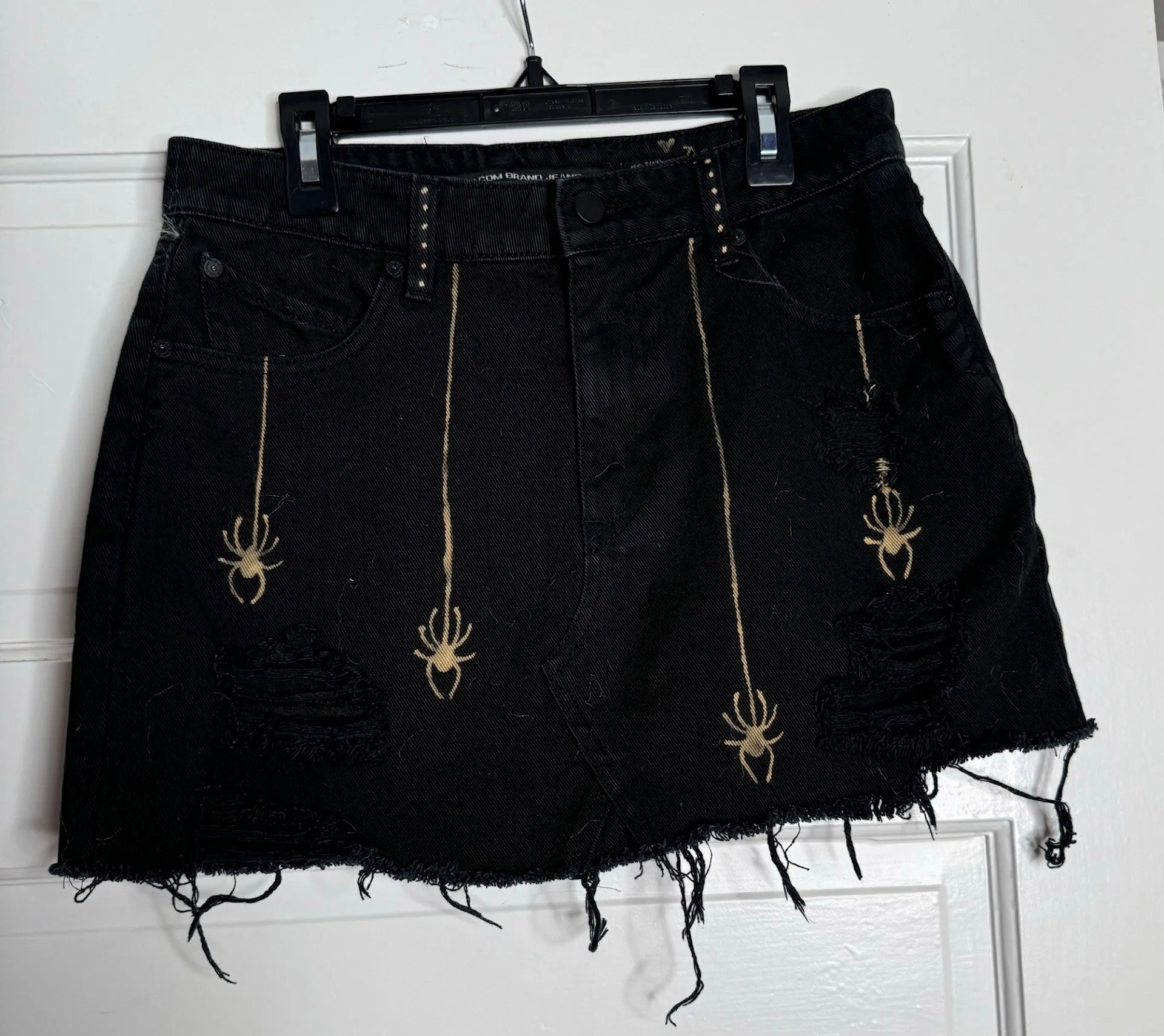 Spider Hand Bleached Mini Skirt- Repurposed VolC. Raw Hem Distressed Size 4P