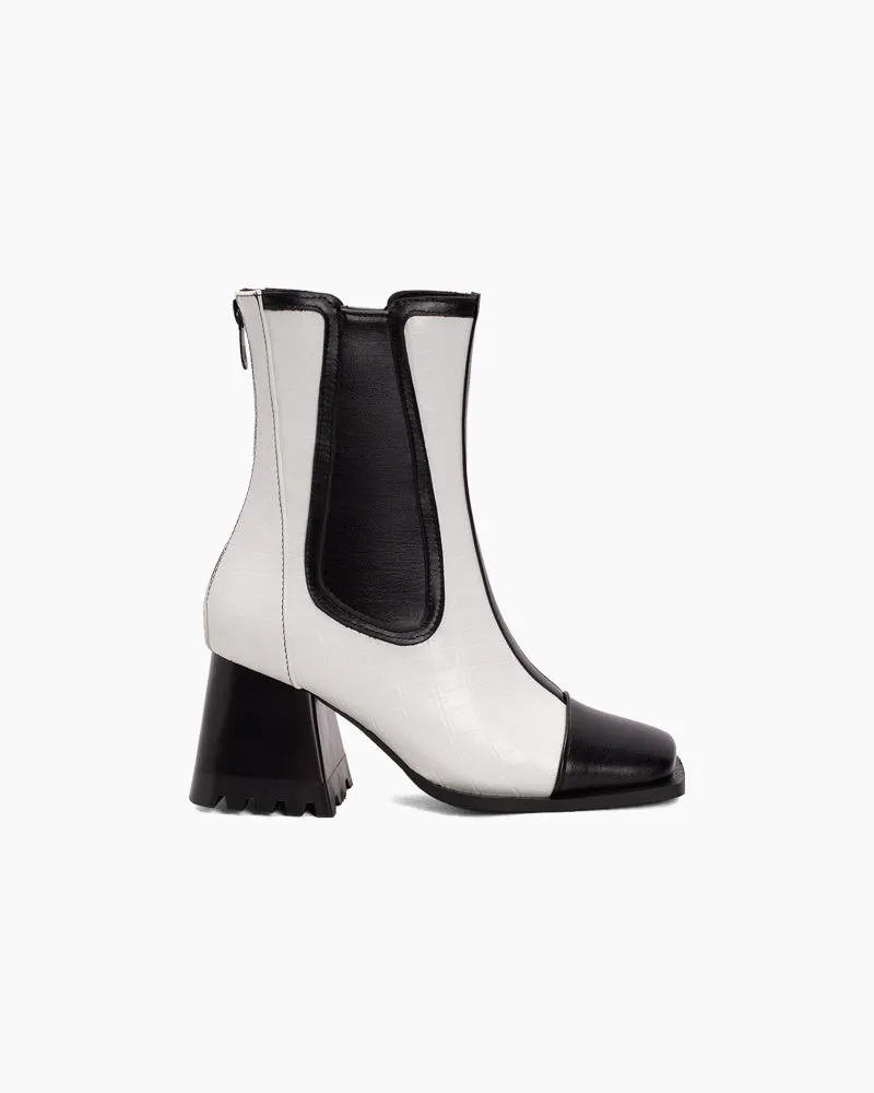 Square Toe Chunky Block Mid Heel Zipper Boots