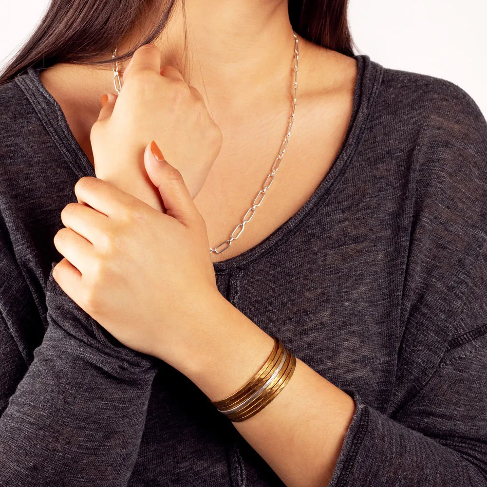 Stacked Strands Cuff - Bronze & Silver - 7 Strand