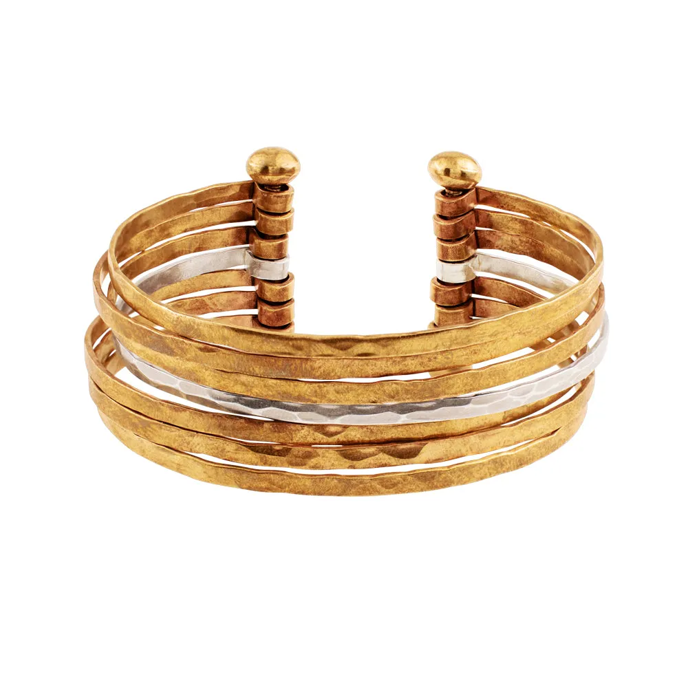 Stacked Strands Cuff - Bronze & Silver - 7 Strand