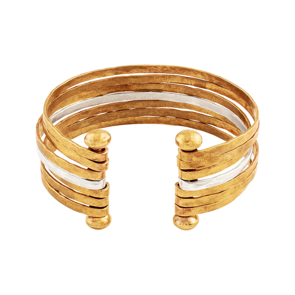 Stacked Strands Cuff - Bronze & Silver - 7 Strand