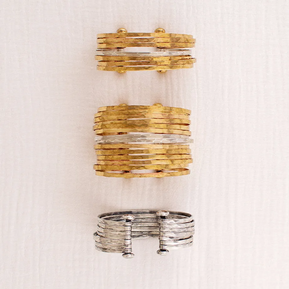 Stacked Strands Cuff - Bronze & Silver - 7 Strand