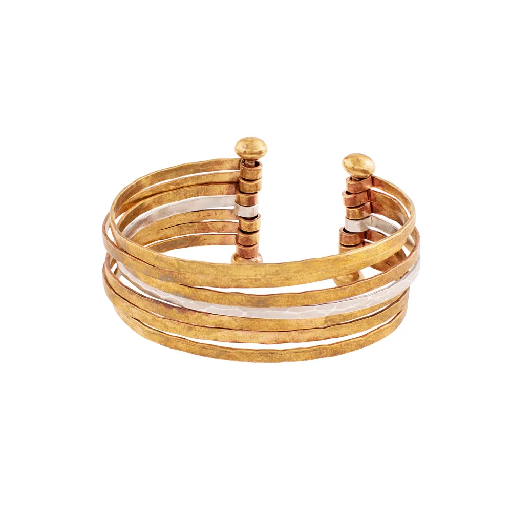 Stacked Strands Cuff - Bronze & Silver - 7 Strand