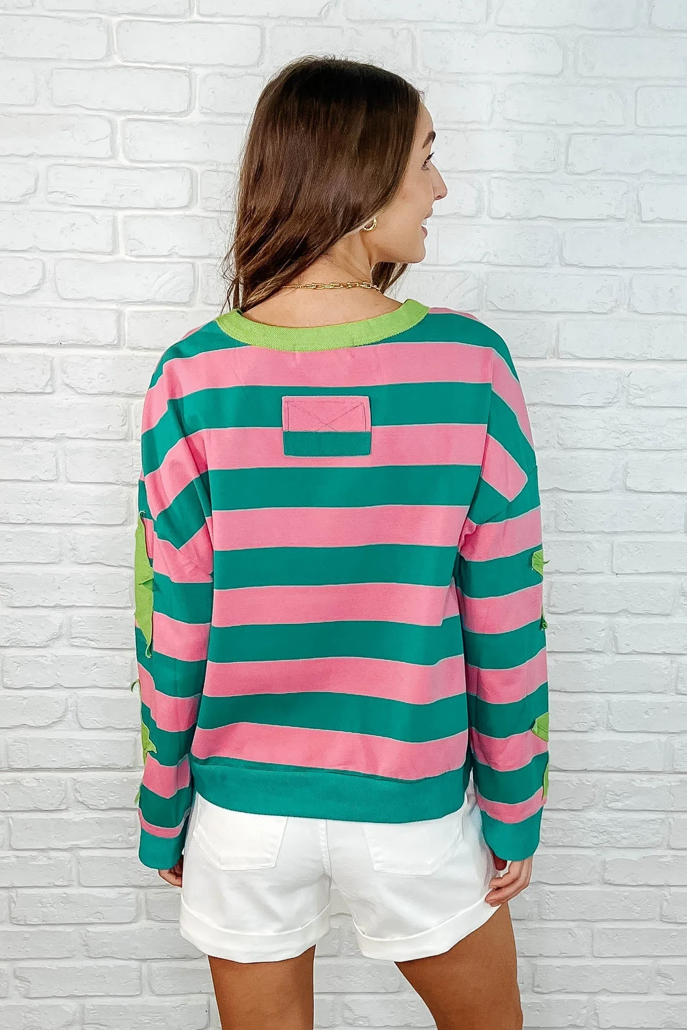 Stars On Stripes Patchwork Striped Sweatshirt