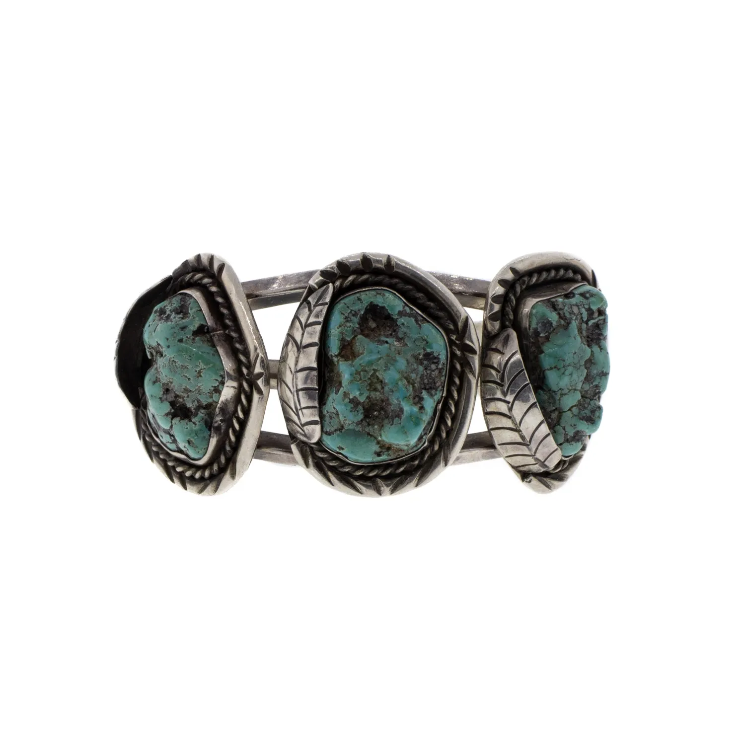 Sterling Silver Navajo 3-Stone Turquoise Cuff Bracelet
