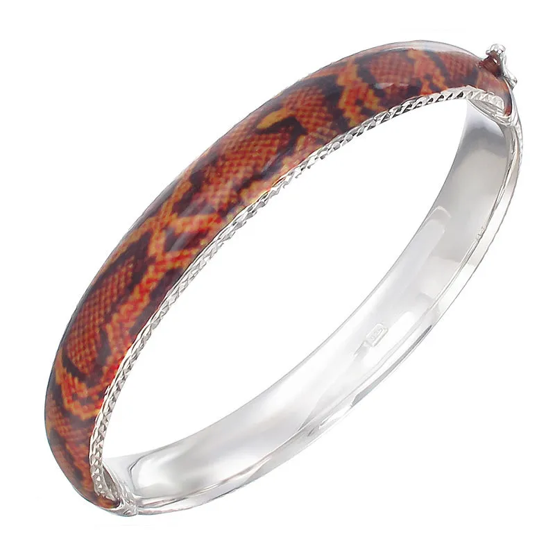 Sterling Silver Orange and Yellow Enamel Bangle