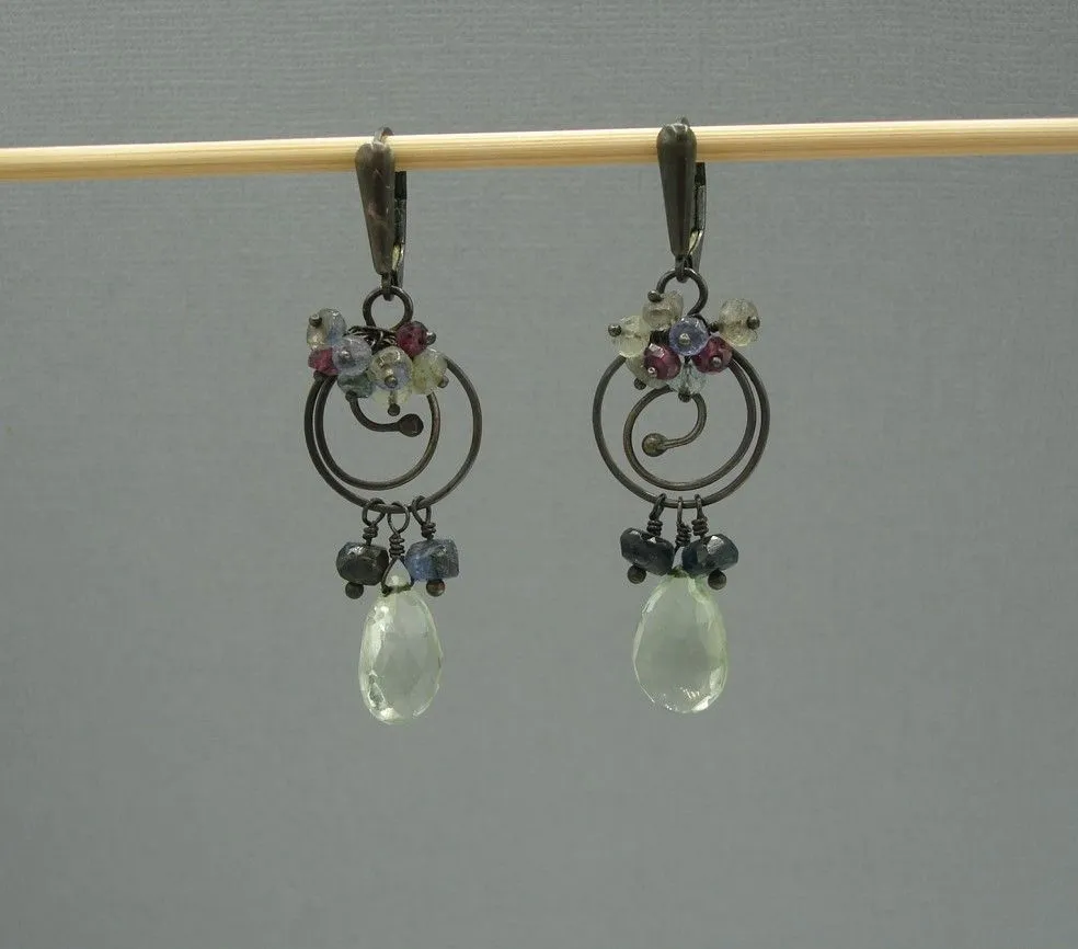 Sterling Silver Swirl Chandelier Earrings-Prasiolite Kyanite Tanzanite Labradorite Aquamarine Garnet