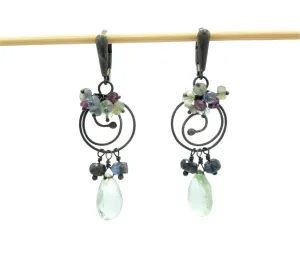 Sterling Silver Swirl Chandelier Earrings-Prasiolite Kyanite Tanzanite Labradorite Aquamarine Garnet