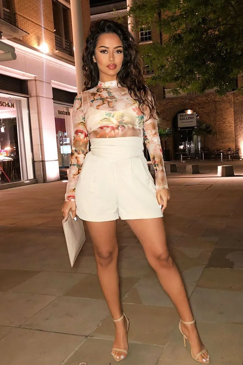 Stone High Waisted Tailored Shorts - Emile