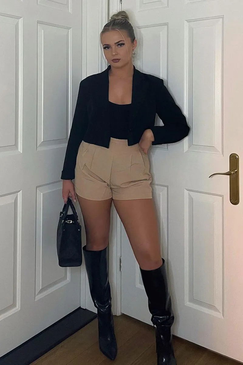 Stone High Waisted Tailored Shorts - Emile