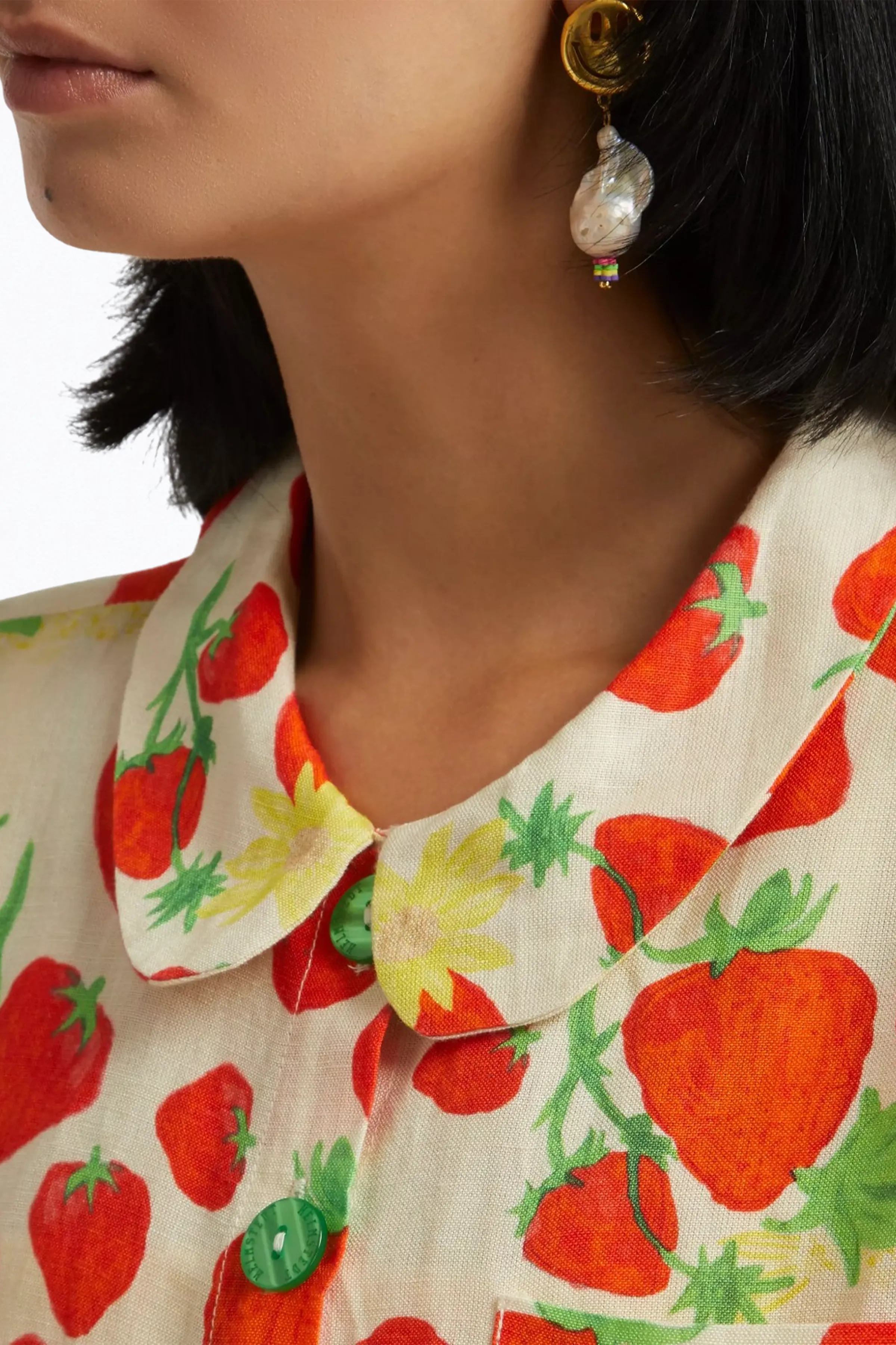 STRAWBERRY-PRINT LINEN-BLEND SHIRT