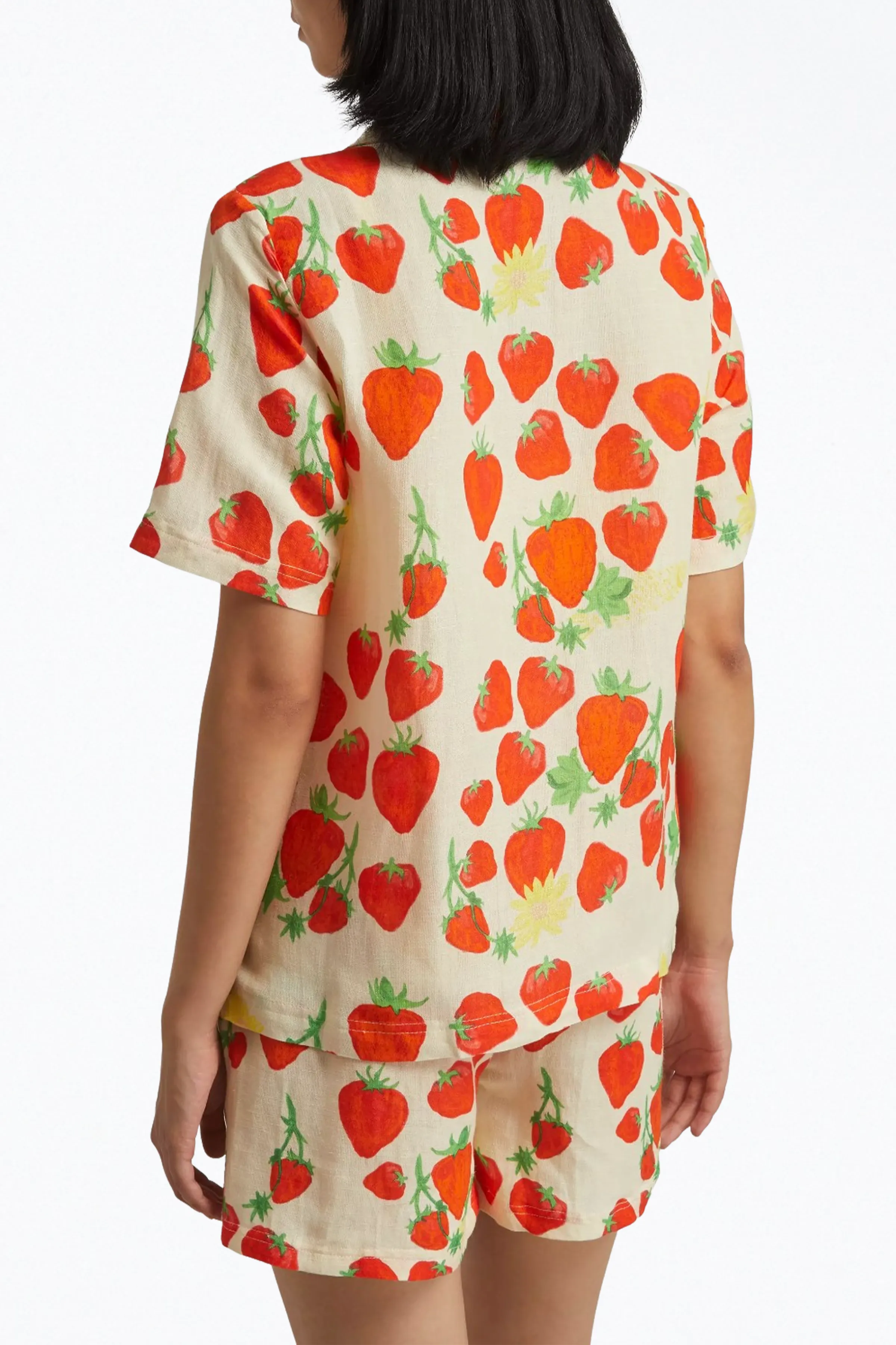 STRAWBERRY-PRINT LINEN-BLEND SHIRT
