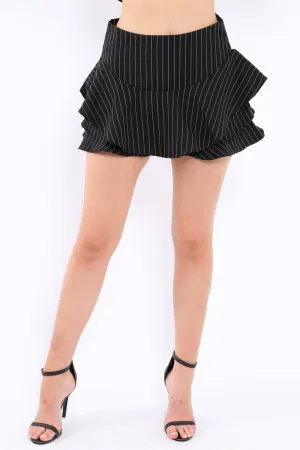 Striped Black Frill High Waisted Shorts - Claudelle
