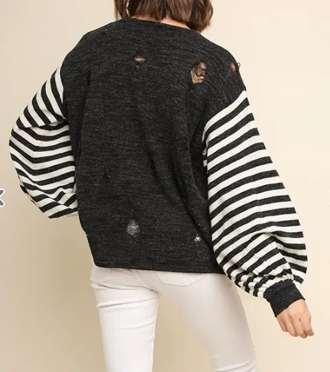 Striped Distressed Sweater