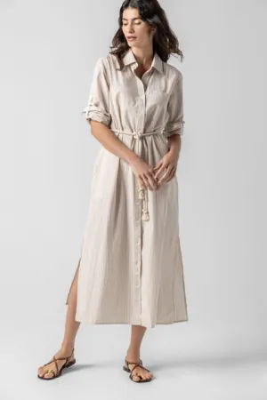 Striped Maxi Shirtdress-Flax Stripe