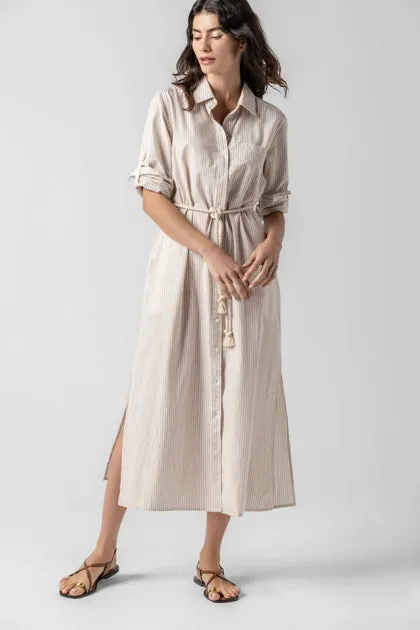Striped Maxi Shirtdress-Flax Stripe