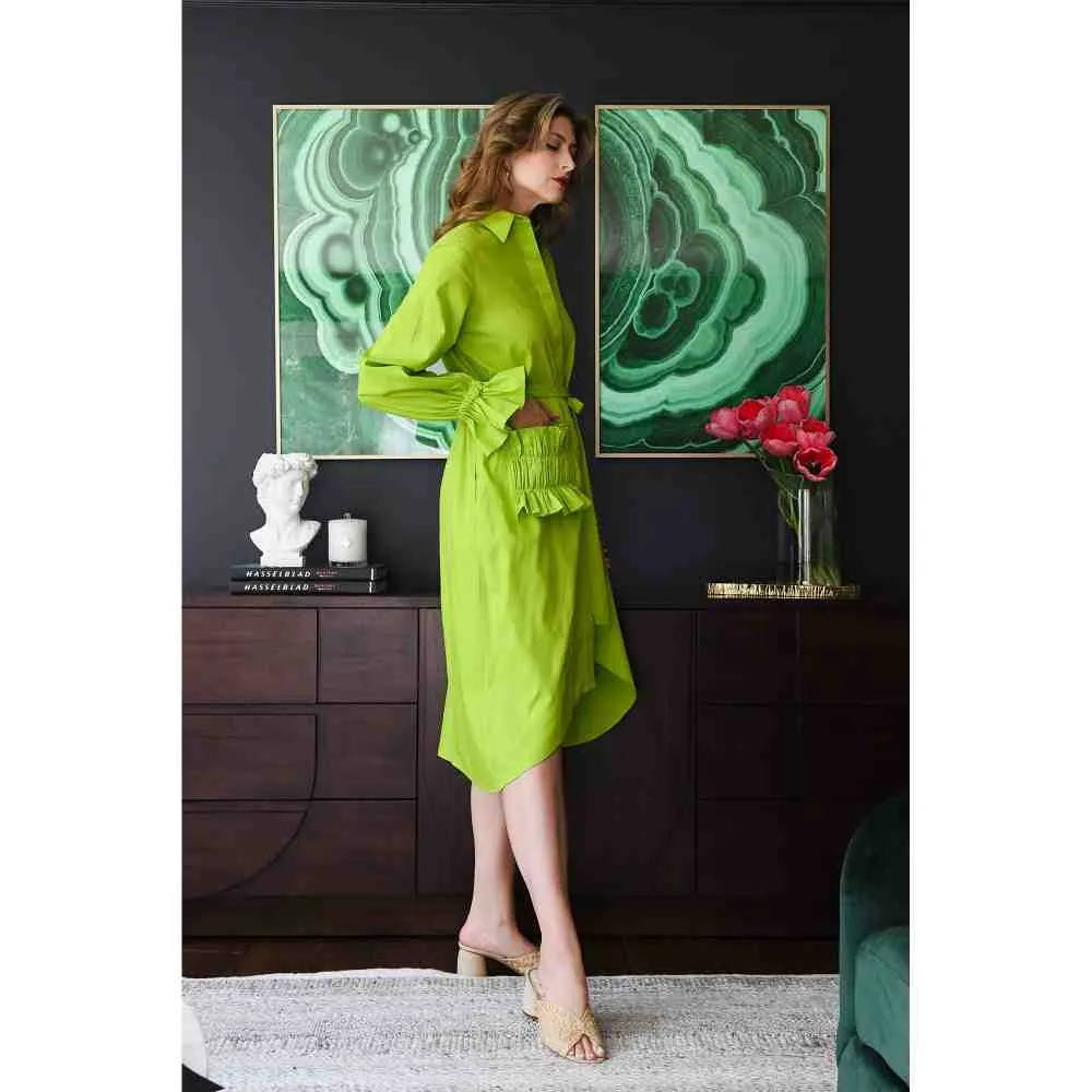 Style Junkiie Lime Green Poplin Shirt Dress (Set of 2)