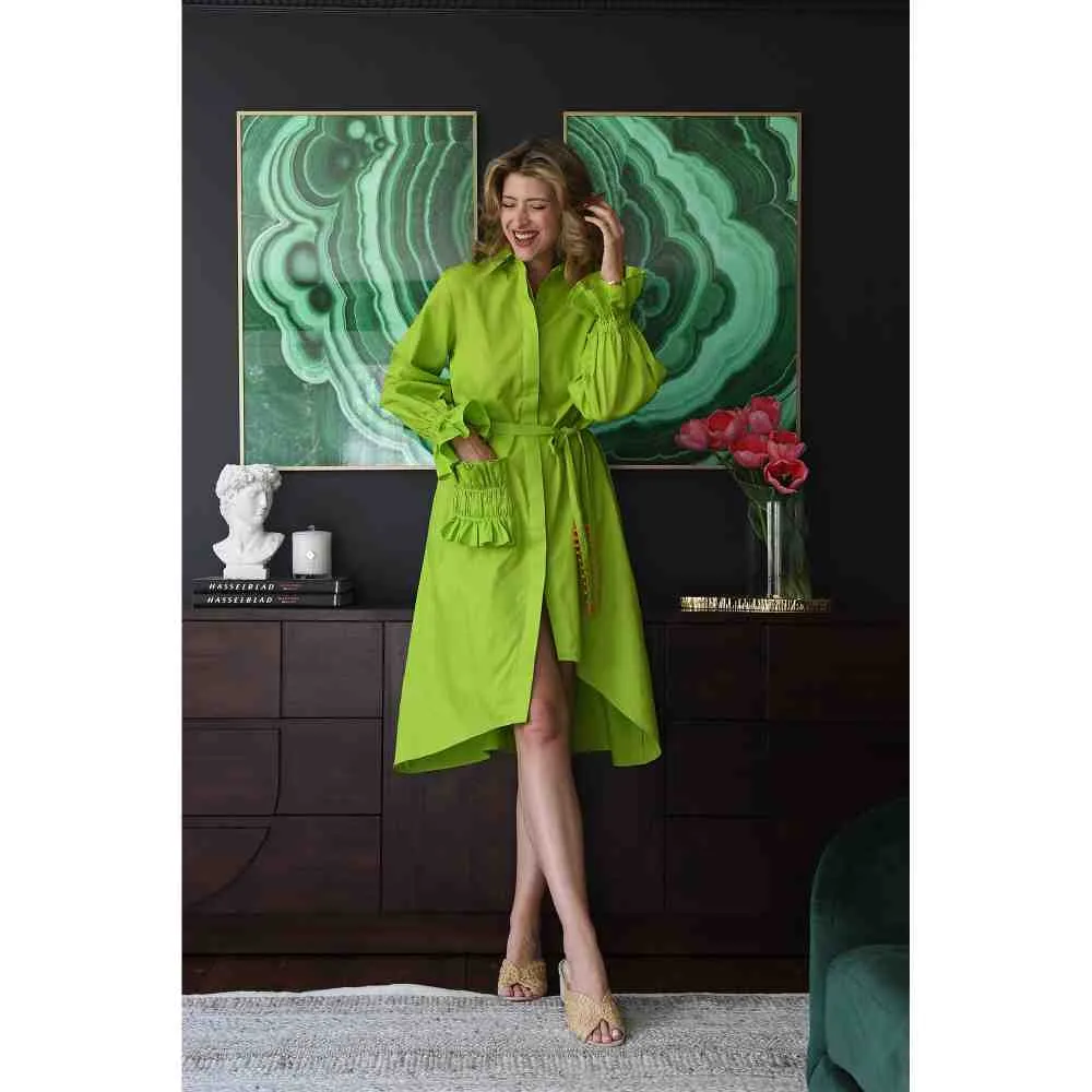 Style Junkiie Lime Green Poplin Shirt Dress (Set of 2)