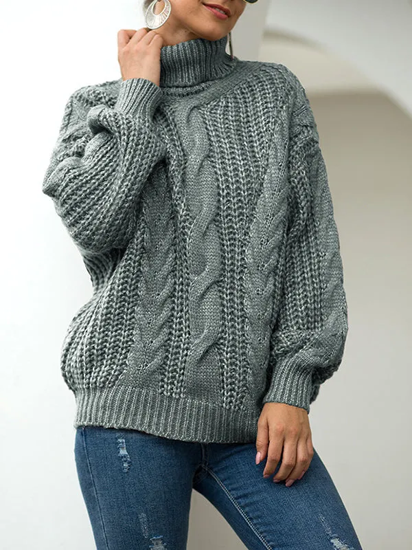 Sweater Thick-line Twisted Turtleneck Pullover Sweater