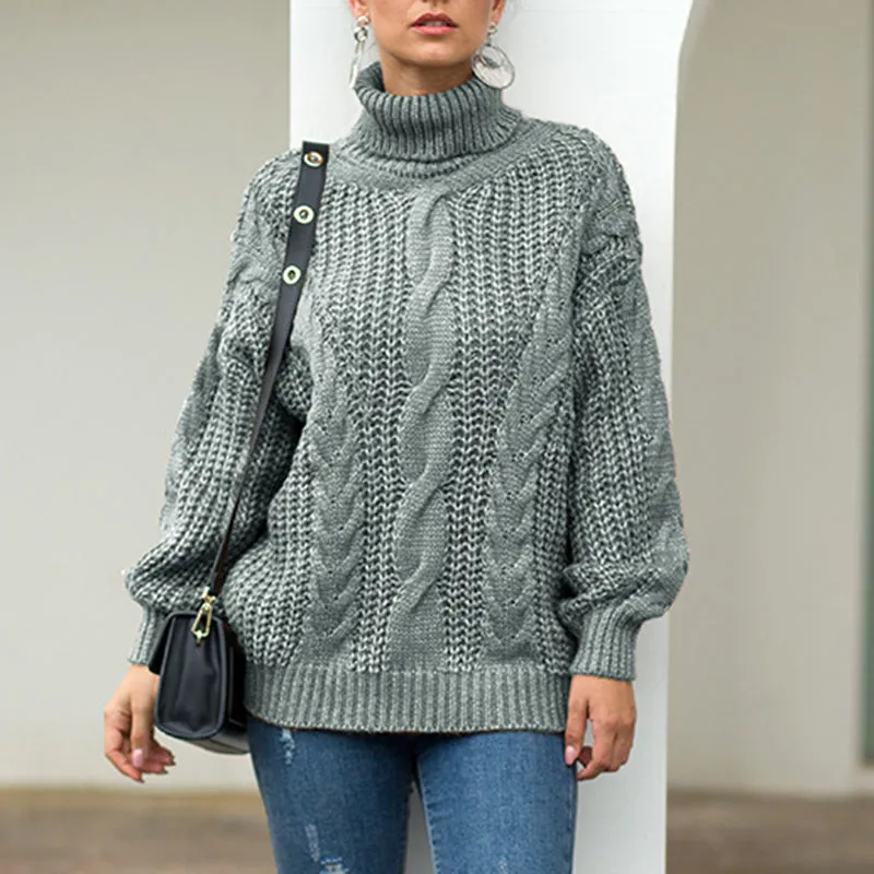 Sweater Thick-line Twisted Turtleneck Pullover Sweater
