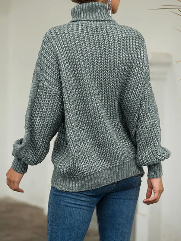 Sweater Thick-line Twisted Turtleneck Pullover Sweater