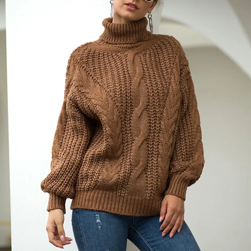 Sweater Thick-line Twisted Turtleneck Pullover Sweater