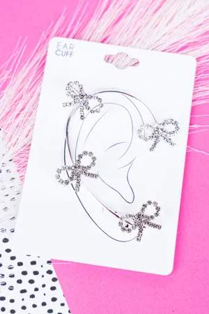 Sweet Life Crystal Silvertone Bow Ear Cuff
