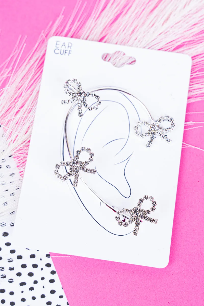 Sweet Life Crystal Silvertone Bow Ear Cuff