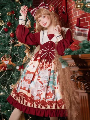 Sweet Lolita Dress Polyester Long Sleeves Ruffles Sweet Dress Lolita Dress