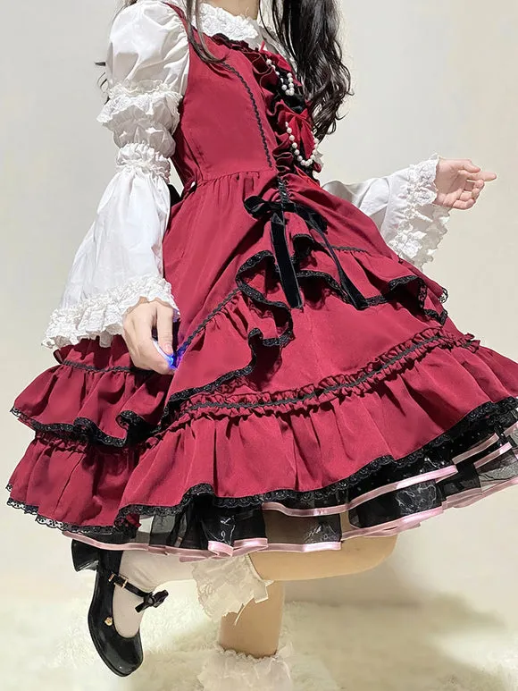 Sweet Lolita Dress Polyester Sleeveless Jumper Ruffled Sweet Lolita Dress