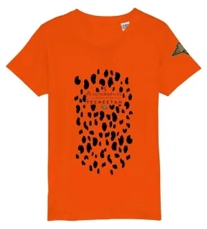 T-SHIRT TECHEETAH Childrens Kids Formula E Team Orange Cheetah Print NEW!