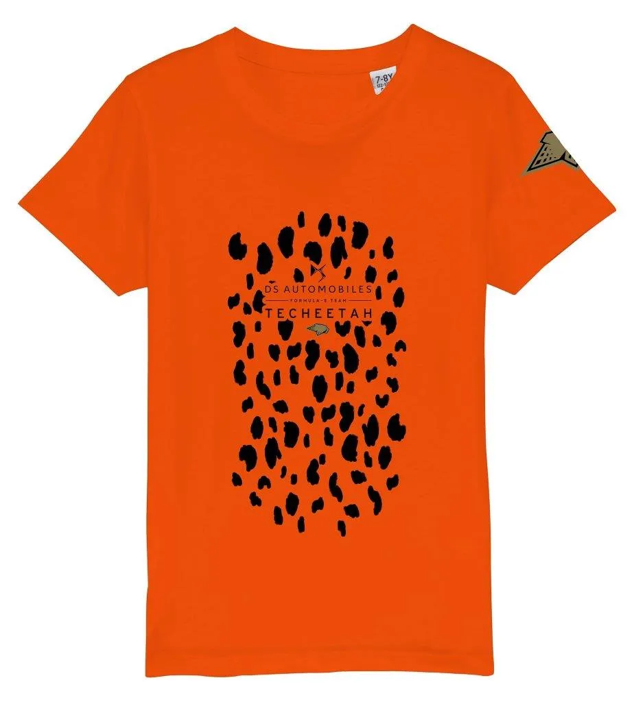 T-SHIRT TECHEETAH Childrens Kids Formula E Team Orange Cheetah Print NEW!