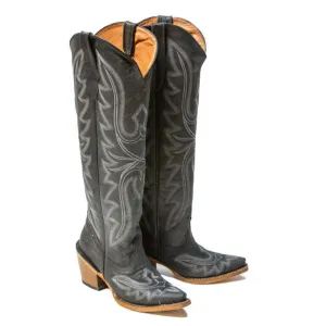 TANNER MARK WOMEN’S Oakley Crackle Black Fashion Heel Knee High Cowgirl Boots