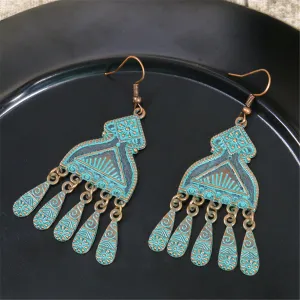 Teal Enamel & 18K Gold-Plated Comb Tassel Drop Earrings