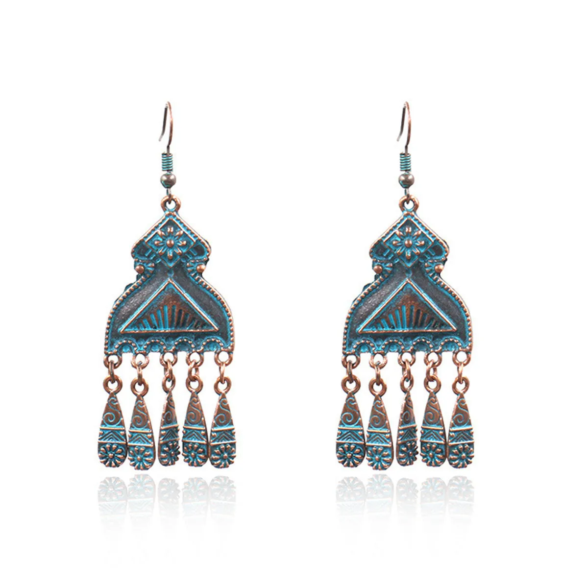 Teal Enamel & 18K Gold-Plated Comb Tassel Drop Earrings