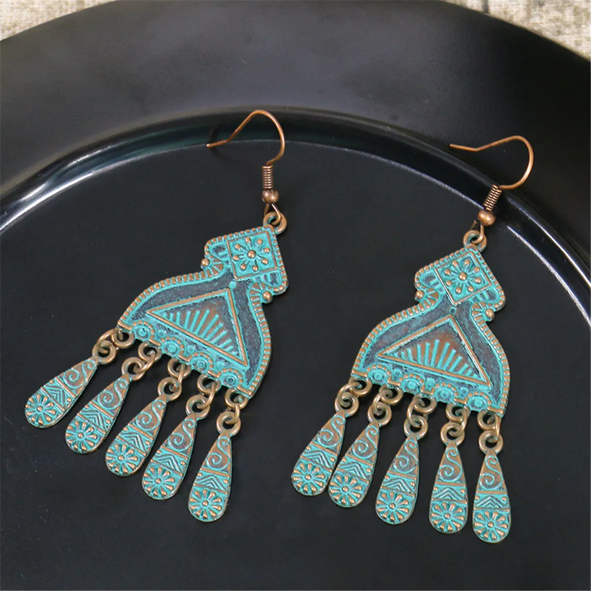 Teal Enamel & 18K Gold-Plated Comb Tassel Drop Earrings