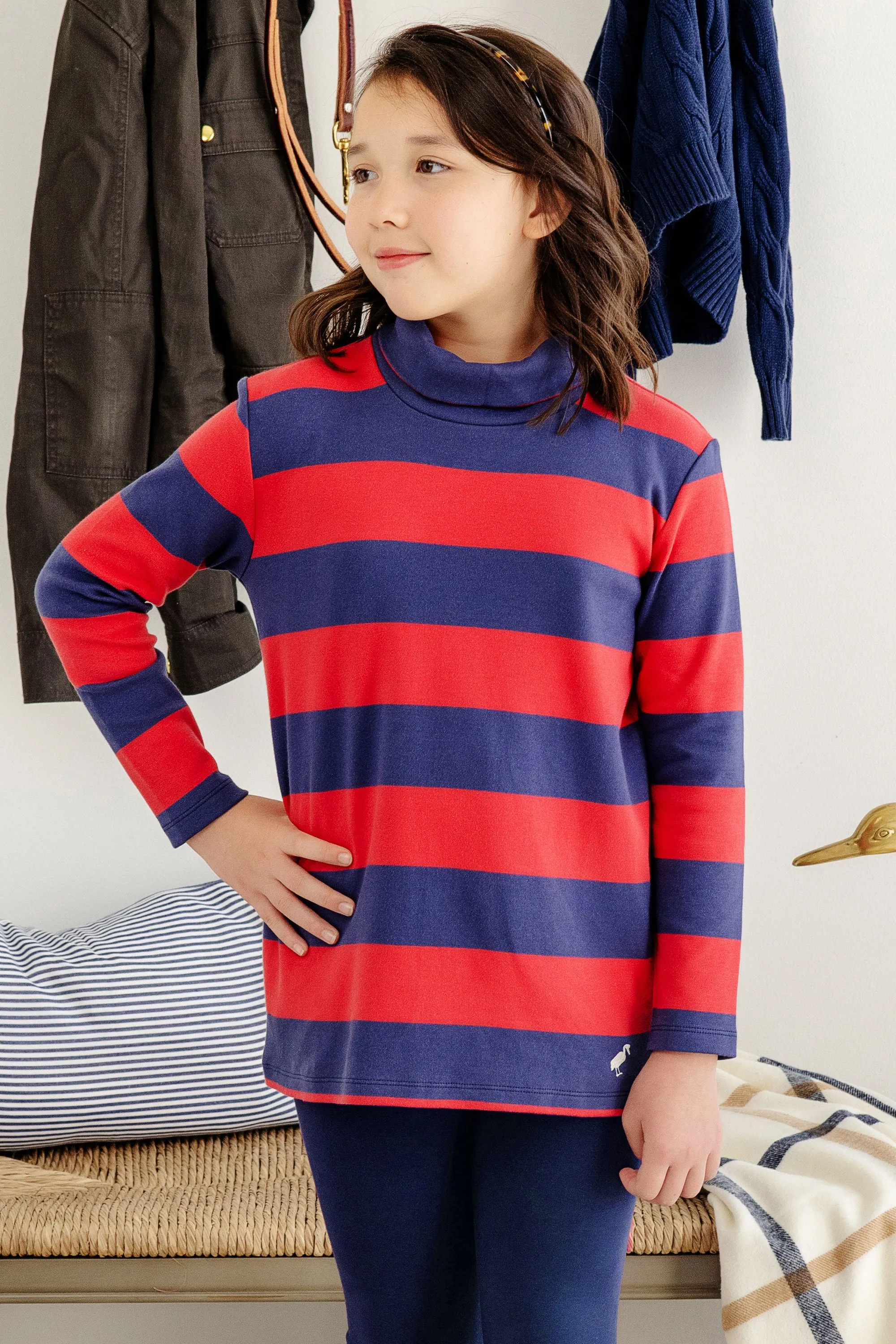 Tenley Tunic - Nantucket Navy & Richmond Red Stripe with Palmetto Pearl Stork