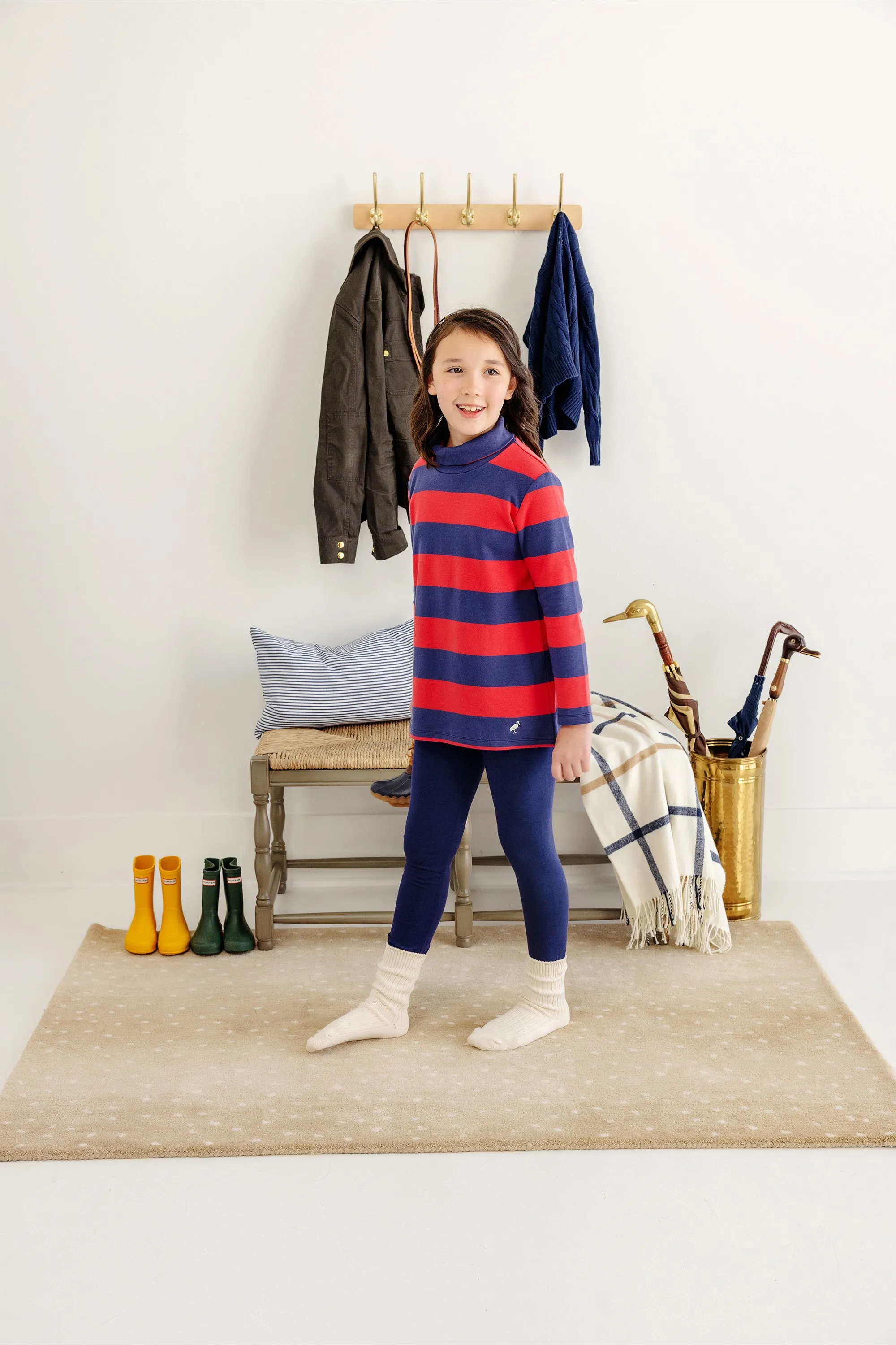 Tenley Tunic - Nantucket Navy & Richmond Red Stripe with Palmetto Pearl Stork