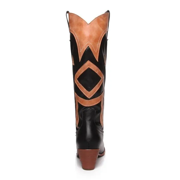 The Style Western Cowboy Boots For Pointy Toe Cowgirl Boots Square Heels Knee High Boots Retro Boots