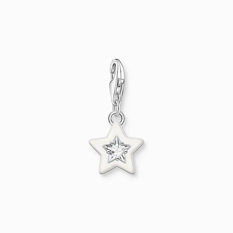Thomas Sabo Charm Pendant - Star with White Stones and White cold Enamel Silver