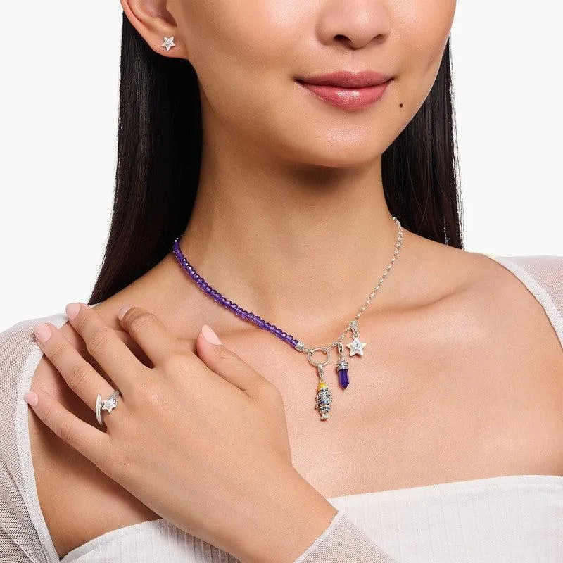 Thomas Sabo Charm Pendant - Star with White Stones and White cold Enamel Silver
