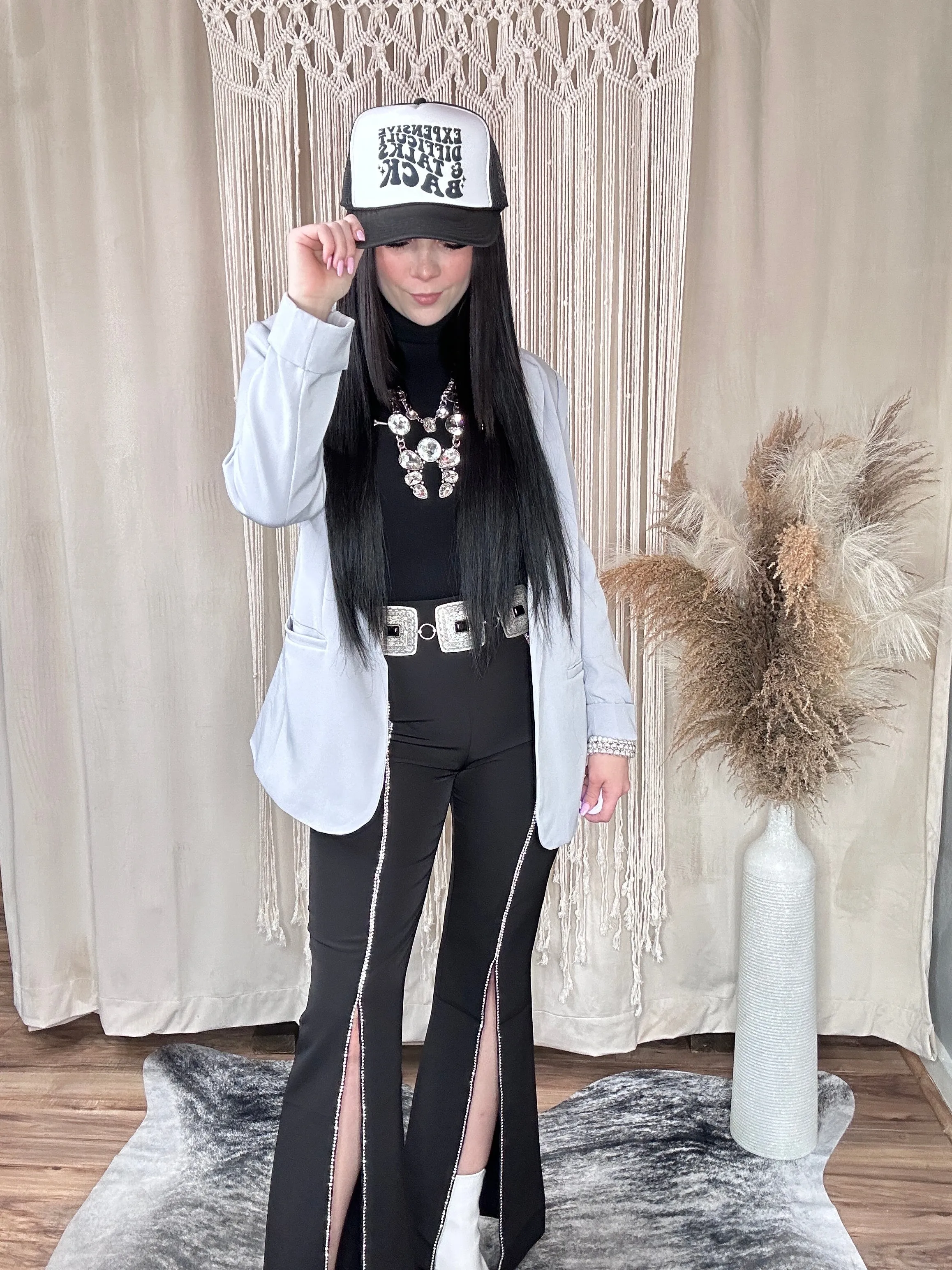 Tia Black Rhinestone Detail Pants