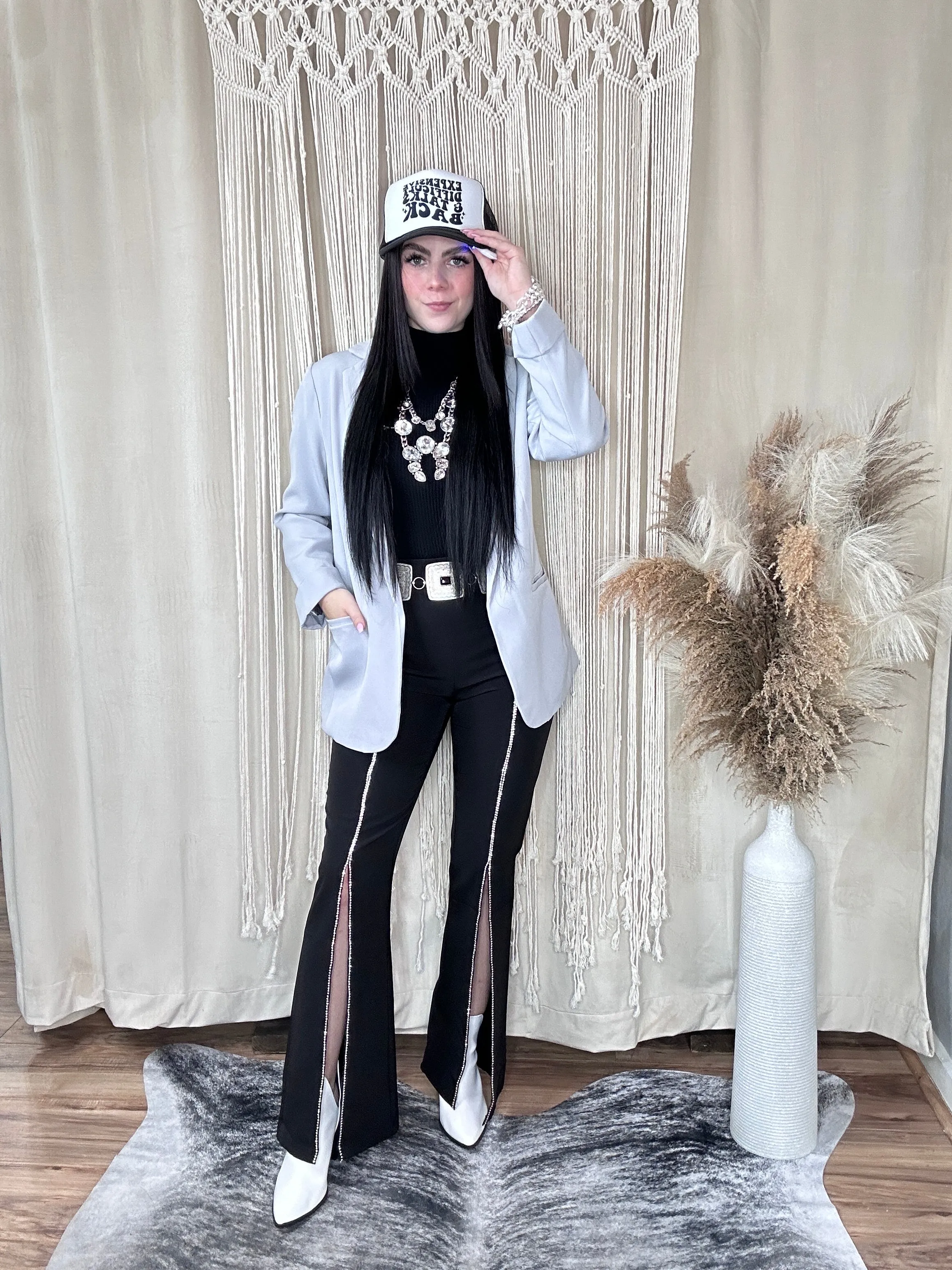 Tia Black Rhinestone Detail Pants