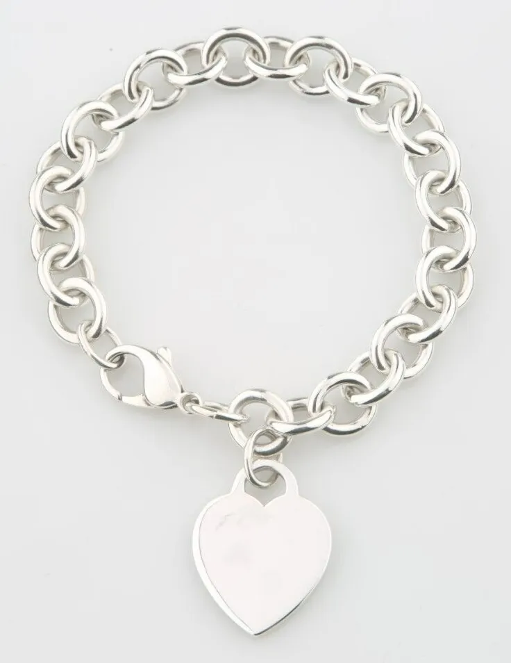 Tiffany & Co. Sterling Silver Blank Heart Tag Charm Bracelet 7.75"