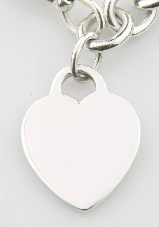 Tiffany & Co. Sterling Silver Blank Heart Tag Charm Bracelet 7.75"